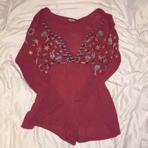 Urban outfitters red floral embroidered romper